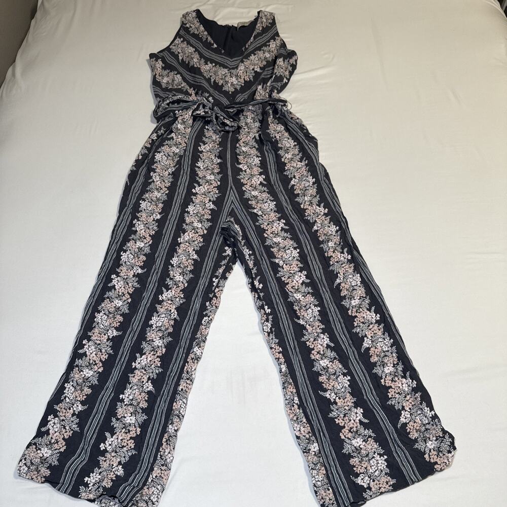 LOFT Black and White Floral Jumpsuit